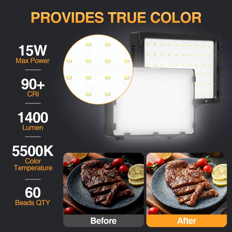 EMART طقم إضاءة تصوير محمول مستمر EMART 60 LED للطاولة مع حامل ثلاثي القوائم قابل للتعديل ومرشحات ألوان - 2 عبوة - Image 3
